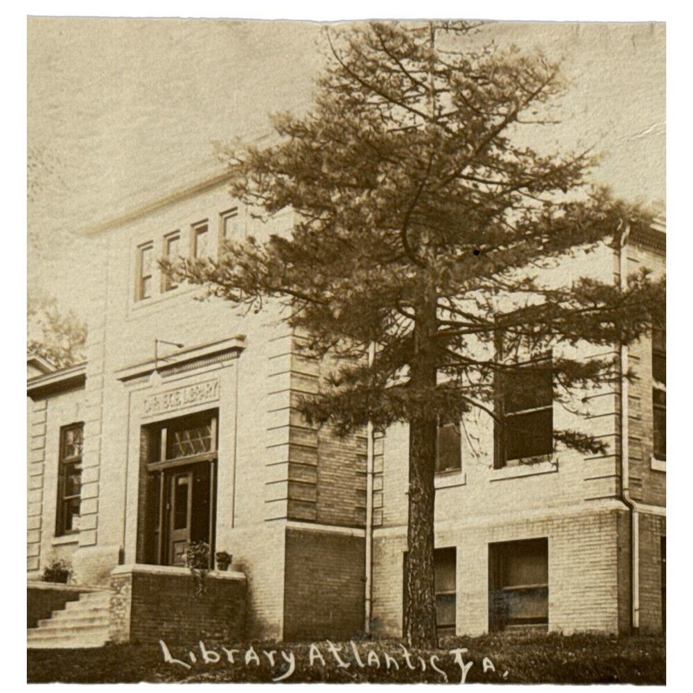 Vtg RPPC Postcard 1930s Ephemera Library Atlantic IA Photo By AE Hanna Blair NE